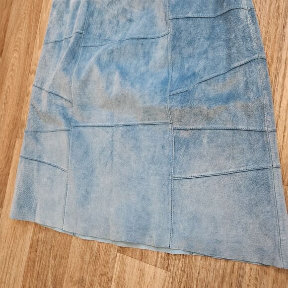 Vtg Y2K Limited Too Suede Skirt Girls 16/Womens 29 Blue Patchwork Western Boho - Picture 4 of 8